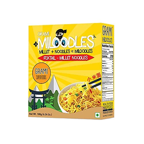 Image of Grami Superfoods - Foxtail Millet Noodles / Kangni / Navane /Korra /Thina Noodles - No Maida | Not Fried | No Preservative | No Artificial Flavour Added | No MSG | Low GI | No Oil | Cholesterol Free Millet Noodles | Healthy Noodles for Kids | Healthy Noodles for Adults -540 g (Pack of 3)