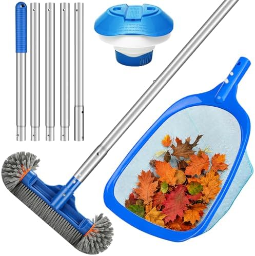 ARCTICSEA Swimming Pool Cleaning Kit with 76.5in Aluminum Pole,Pool Skimmer Net and 12.5in Extra Large Pool Brush Head and Chlorine Floater for Debris Removal in Inground and Above Ground Pools
