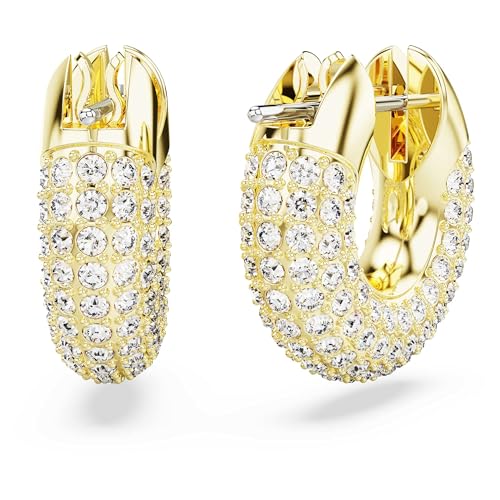 Swarovski Dextera Hoop Earrings, Pavé, White, Gold-tone Finish4