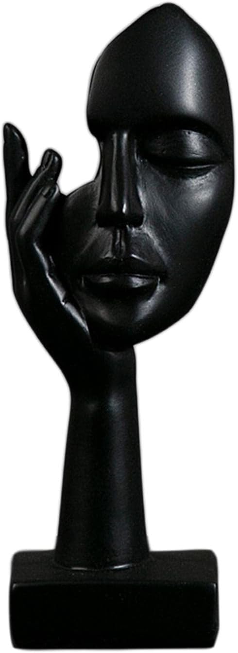 Simple Creative Women Face Art Statue Thinker Lady Sculpture Abstract Character Ornament for Living Room Bedroom Study Room Home Decor, Black
