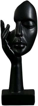 Simple Creative Women Face Art Statue Thinker Lady Sculpture Abstract Character Ornament for Living Room Bedroom Study Room Home Decor, Black