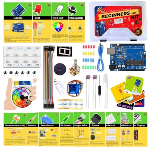 Image of Quad Store Beginners Kit with Circuit Cards for Uno R3 Ideal for DIY Electronics Starters, STEM Projects and Programmers Compatible with Arduino IDE