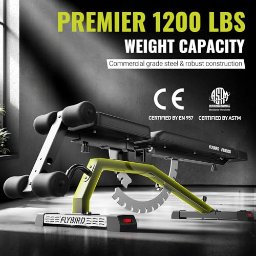 FLYBIRD Strength Training Bench for Home Gym, Vertical Storage Space-Saving Workout Bench, 1200lbs Capacity Adjustable Weight Bench with Detachable Headrest and Leg Support - Thumbnail 2