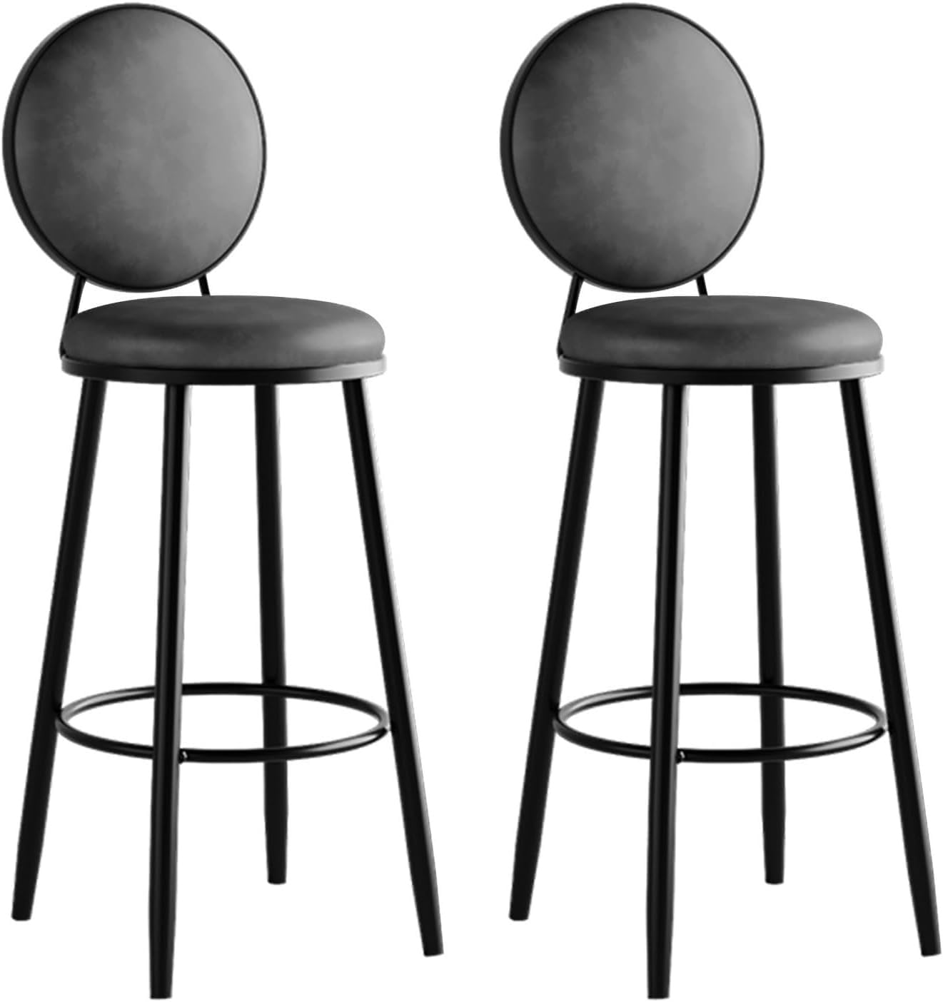 Juego Moderno de 2 taburetes de Bar Altos de Cuero sintético con Respaldo, tapizados para Isla de Cocina.