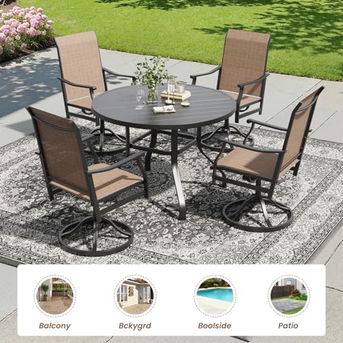 Image of Soohow Outdoor Dining Set for 4, 5-Piece Round Table Patio Dining Set, 4 x Swivel Patio Chairs and 1 x 41 Round Outdoor Dining Table, for Poolside, Backyard and Proch
