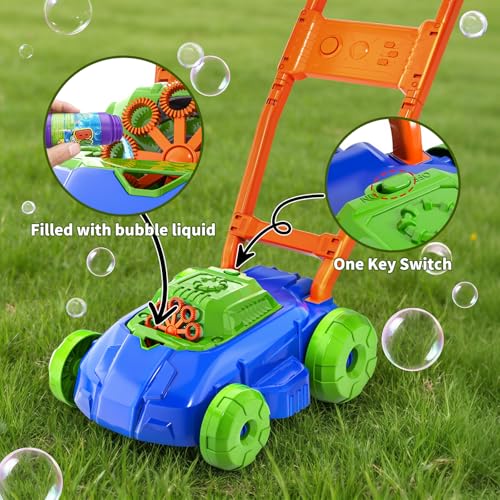 WOANZZ Bubble Lawn Mower for Toddlers 1-3, Automatic Bubble Blowing Machine Pretend Summer Gardening Play Toy for Age 1 2 3 Year Old Boys Girls Indoor Outdoor Use,Green - Thumbnail 2
