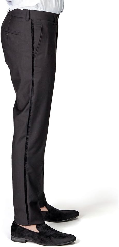 AZAR MAN Slim Fit 1 Button Velvet Shawl Lapel 3Piece Vested Tuxedo Black Pants