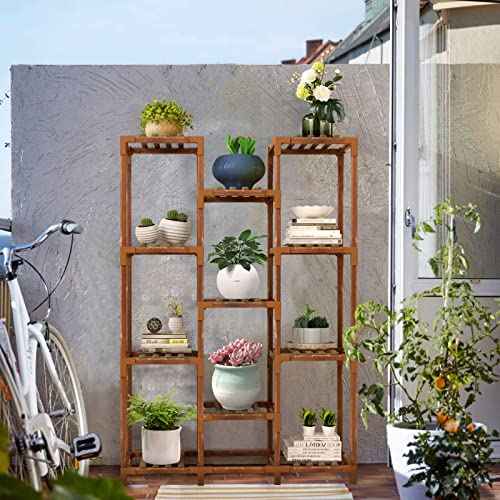 Bopuroy Plant Stand Indoor Outdoor - 11 Tier Large Wood Plants Shelf Holder Flower Stands - Corner Vertical Shelves Organizer For Garden Patio Lawn Balcony Living Room #TOP2