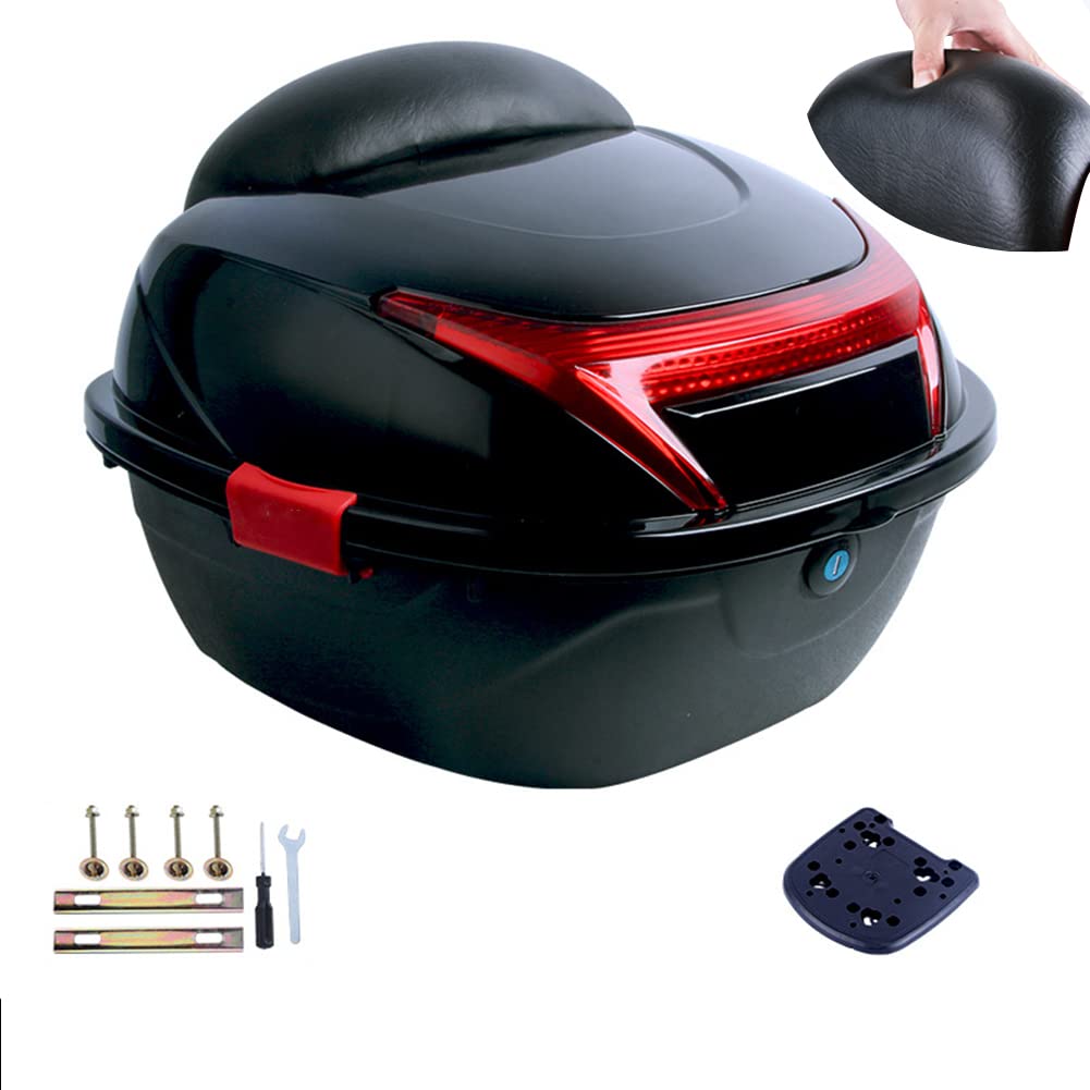 KFGISD, With Extra Large Comfortable Backrest Large Capacity Motorcycle Helmet Trunk Universal Travel Luggage Storage Box ,Motorcycle Top Box(Black)
