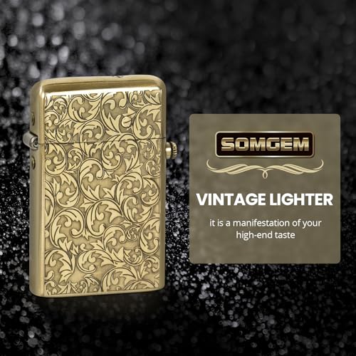 Encendedor de bolsillo vintage SOMGEM cobre clásico recargable miniatura 3