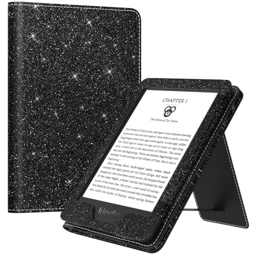Image of MoKo Case for 6 inch All-New Kindle(11th Generation 2024 /2022 Release), Lightweight PU Leather Cover Stand Shell with Hand Strap Auto Wake /Sleep for Kindle 2024 11th Gen e-Reader, Glitter Black