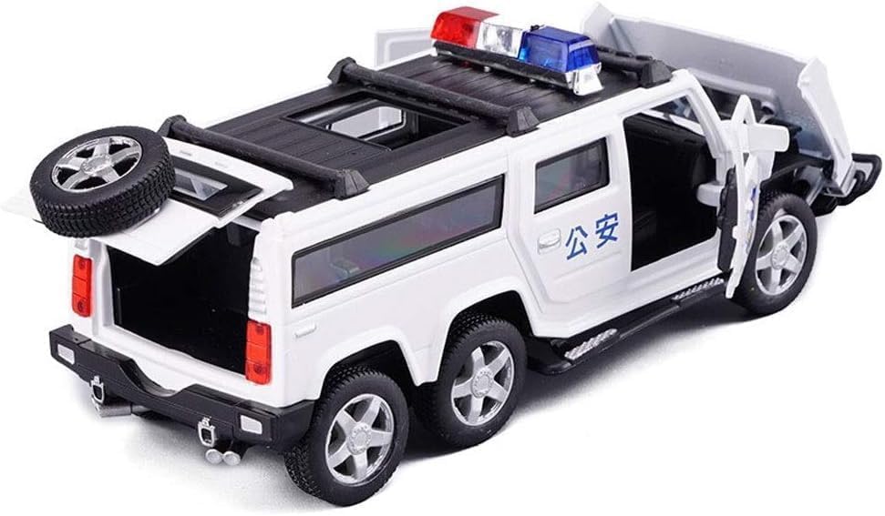 Image of 1:32 Scale 6 Wheel Hummer Police Toy Car | Metal Pullback Diecast Car for Kids with Openable Doors, Sound, Light Effects Toy for Car Enthusiasts (Color As Per Available), Black