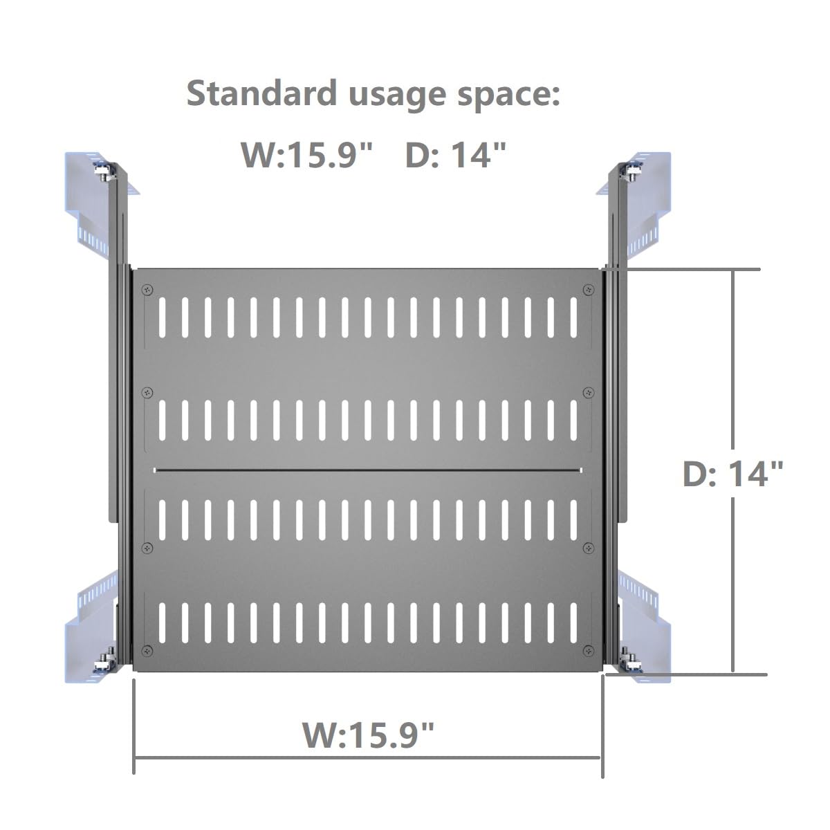 1U Schieberegal, 4 Pfosten, belüftet, 35,6–43,2 cm tief, mit Verstellbarer Einbautiefe von 38,1 cm - 55,9 cm, für 48,1 cm AV-/Netzwerkausrüstungs-Rack, zerlegt, Schwarz (15–22)