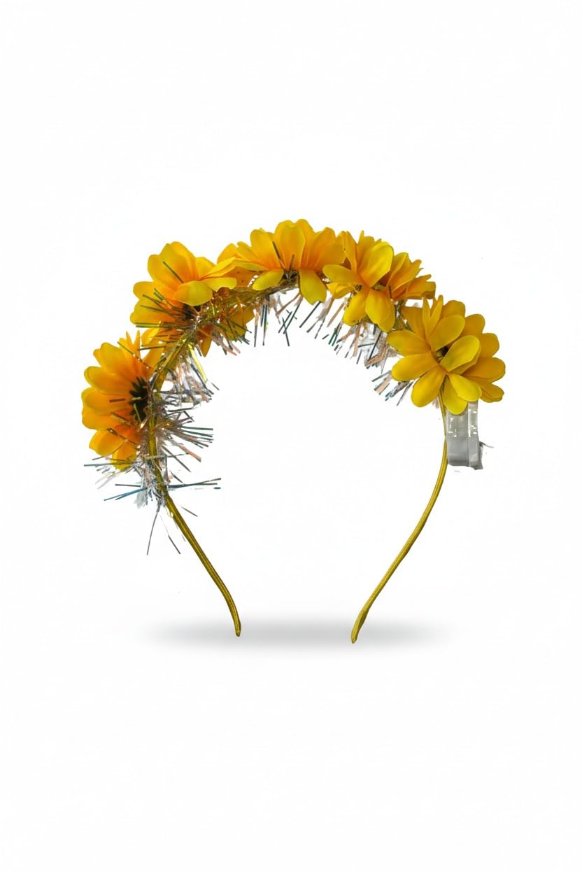 labreeze Sunflower Light Up Headband, LED Floral Hair Accessory for Adults, Yellow, Polyester, Festival Party Fancy Dress Costume