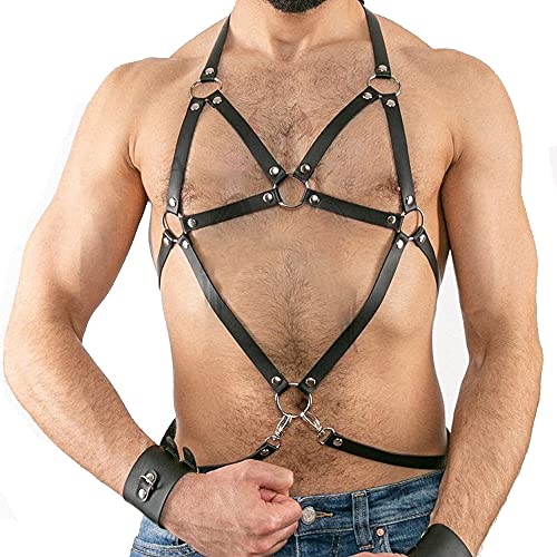 Goobester Male Leather Harness Men Adjustable Body Bondage Belt Punk Costumes