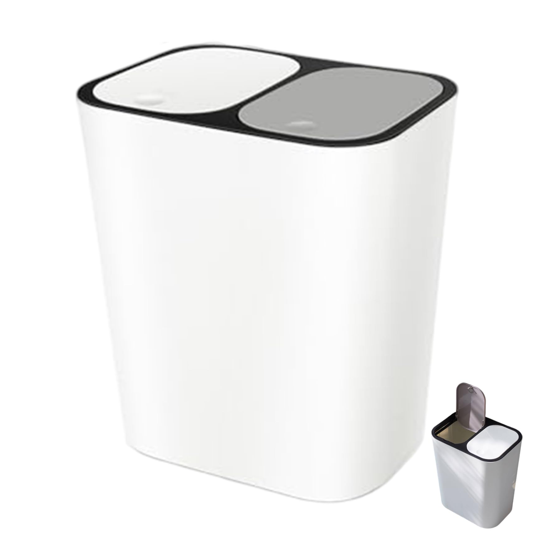 Xoeryoy Dual Compartment Trash Can, 15L Double Trash Can with Dual Lids for Kitchen Dry & Wet Waste Separation, Soft-Close Silent Lid, White