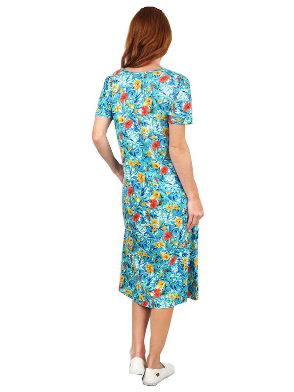 Image of LA CERA Women's Cotton Sun Dresses A-Line with Scoop Neck, Short Sleeves, Side Pockets, Floral Patterns, Machine Wash