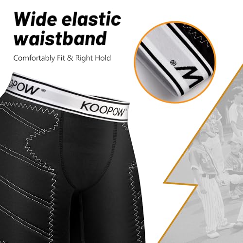 KOOPOW Boys Sliding Shorts Youth Baseball Cup Slider Shorts with Soft Protective Athletic Cup Baseball, Football, Lacrosse Black/White - Thumbnail 4