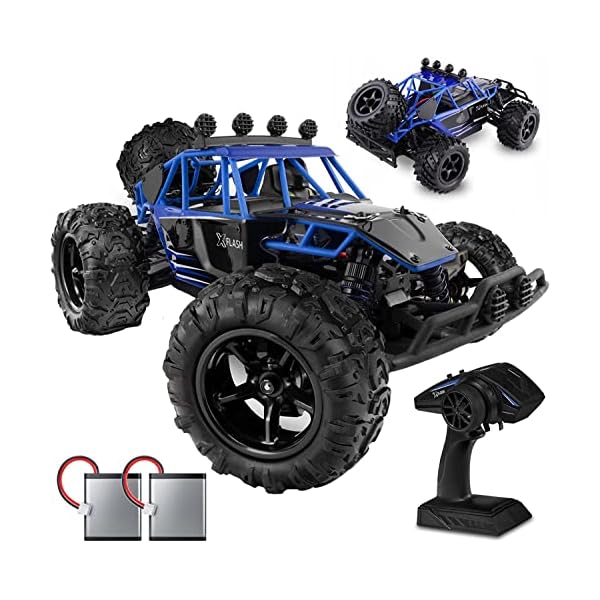 Overmax X-Flash Ferngesteuertes Auto RC Auto, Reichweite von 100 Meter, Geschwindigkeit bis zu 45 km h, Allradantrieb, ÃlstoÃdÃ¤mpfer, verstÃ¤rkte Konstruktion, Beleuchtung, Schwarz-Blau