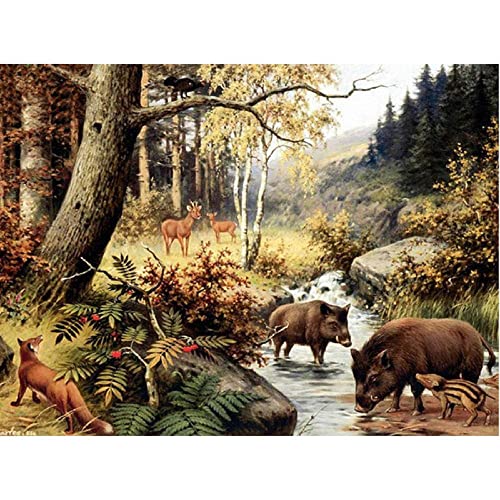 Diamond painting complet 40x60 cm animaux de la forêt et sanglier