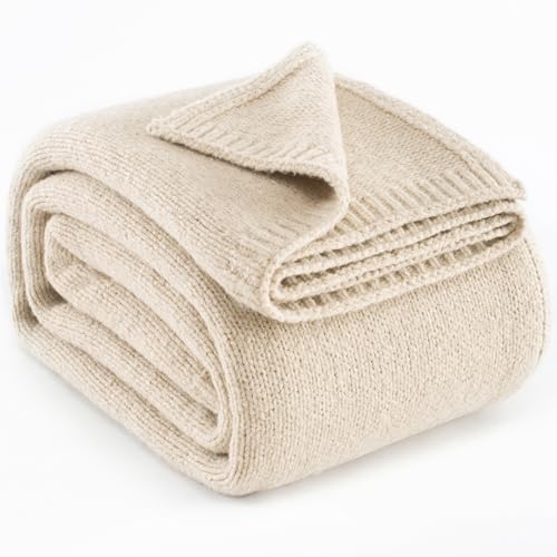 Carriediosa Wool Blend Knit Throw Blanket (Light Beige)
