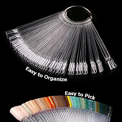 Nail Swatches 100Pcs Nail Swatch Sticks Nail Colour Display Nail Display Tips Nail Art Tips Sticks with Metal Ring for Nail Salon and Beginners(Clear&natural)