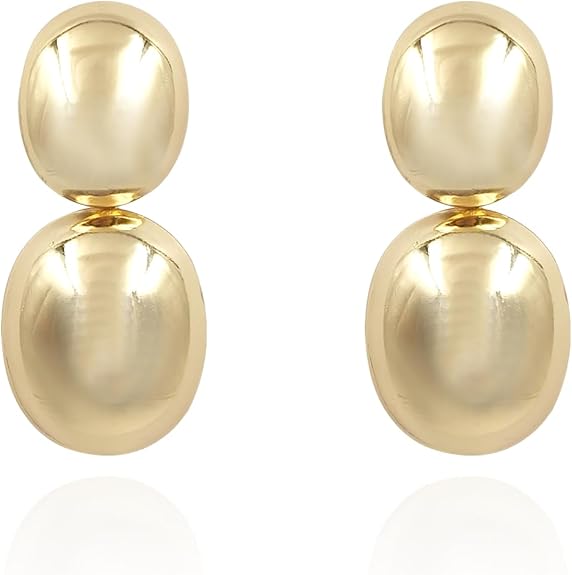 Gold Drop Earrings for Women Gold Statement Earrings Golden Geometric Square Ellipsoid Dangle Earring Golden Post Earring for Women