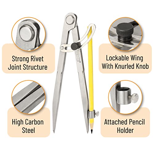 Mr. Pen- Professional Compass for Woodworking, 8 Inch Compass with Wing