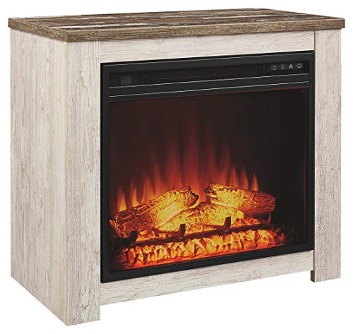 Signature Design by Ashley Willowton Fireplace Mantel with Fireplace Insert Whitewash