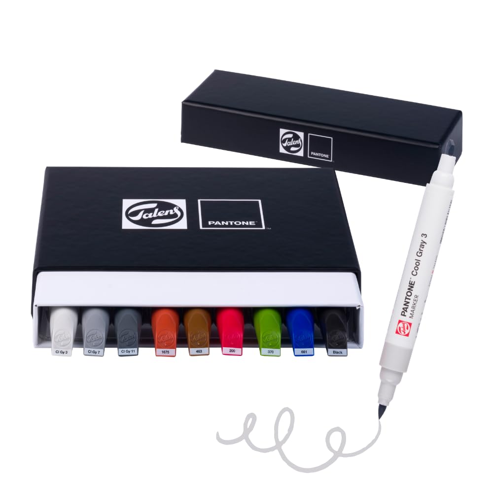 Talens Lot De 54 Marqueurs Pantone | Stylos à Double Pointe Avec Pointe Pinceau Et Pointe Biseautée | Encre Pigmentée à Base D'eau Dans Des Couleurs Pantone