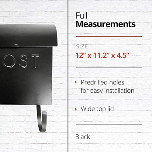 Nach Euro Wall Mount Mailbox With Detachable Newspaper Holder, Rustic Mailboxes For Outside, Powder Coated Finish Metal Mailbox, 12 X 11.2 X 4.5 Inch, Black, Mb-44765 #TOP5