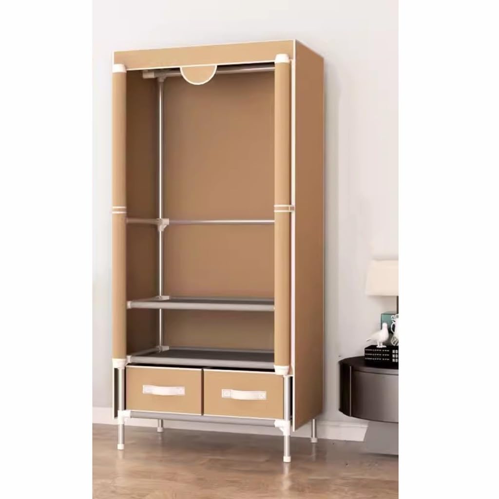 Armadio portatile con 2 cassetti, armadio in tessuto per appendere vestiti, organizer per vestiti domestici