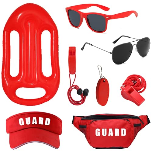 GIFIKOI 9Pcs Guard Costume Set for Women Men Fanny Pack Guard Accessories Set for Cosplay Halloween Theme Party Dress Up Red