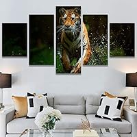 SIGNWIN 5 Panel Canvas Wall Art Modern Art Animals Dramatic Farmhouse/Country Lion Multicolor Photography Tiger for Home Decorations Ready to Hang - 60