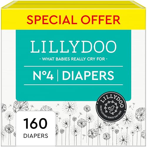 Image of LILLYDOO Diapers - Size 4 (20-31 lbs), Monthly Supply (160 Count), Skin-Friendly, Ultrasoft, Chlorine-Free & Absorbent Baby Diapers