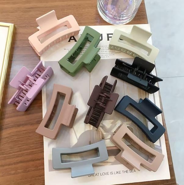 Hair Claw Clips for Women, 3.5 Inch Matte Big Claw Clips Strong Hold Non-Slip Barrettes Rectangular Hair Clips for Long Thin Thick Hair (PACK OF 8) (BIG_MULTI_RECT_8_HC) 3