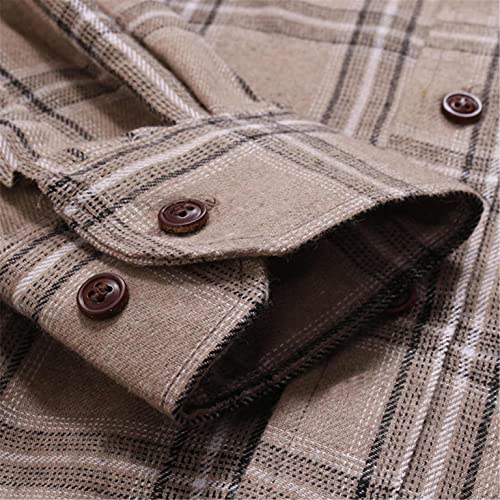Heavkin Men's Button Down Shirt Casual Plaid Dress Shirts Long Sleeve Regular Fit Shirt For Men Khaki #TOP4