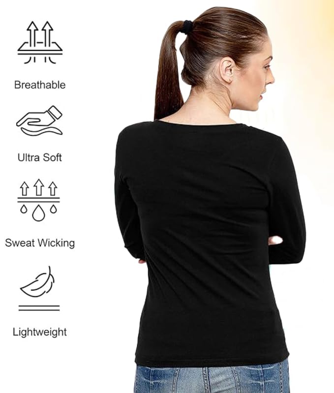 Image of Women's 3 /4 Sleeves Regular Fit V-Neck Cotton T-Shirt