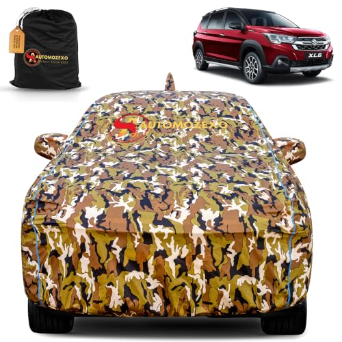 Image of Maruti Xl6 100% Waterproof Car Cover for All Weather Protection with Mirror & Antena Pocket Inner Cotton Layer Triple Stitched Cover with Adjustable Belt Bottom Elastic to Secure Fit-Jungle