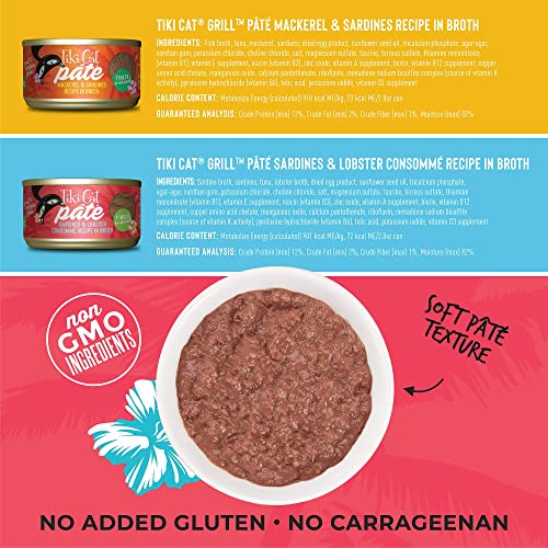 Tiki Cat Grill Pâté Variety Pack, Combinations Of Real Flaked Fish, Wet High-Protein & High-Moisture Cat Food, 2.8 Oz. Cans (Case Of 12) #TOP3