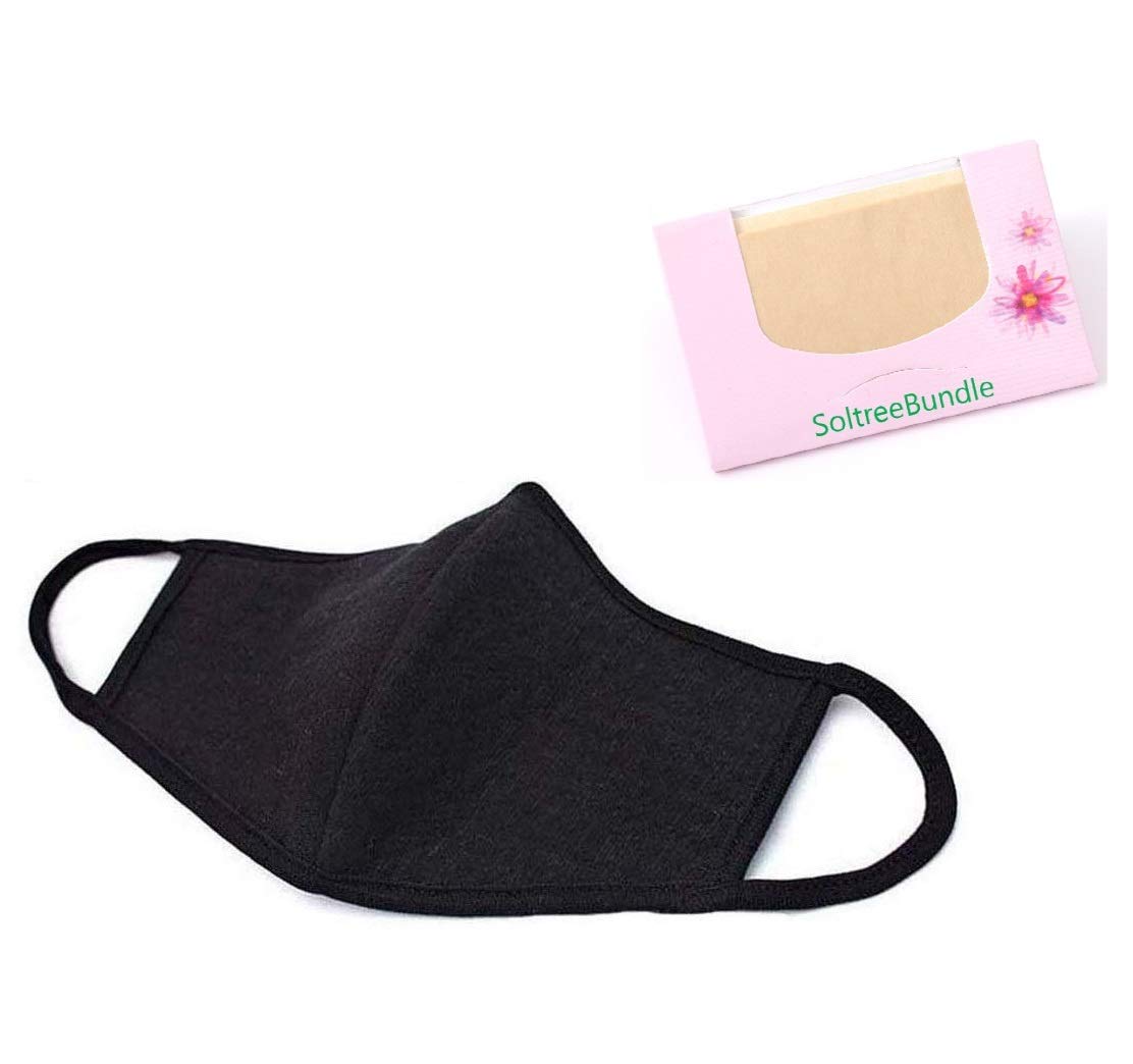 Made in Korea Unisex Kpop Mask 3D Black Neoprene Cotton Mask BTS EXO Mask with SoltreeBundle Oil Blotting Paper 50pcs