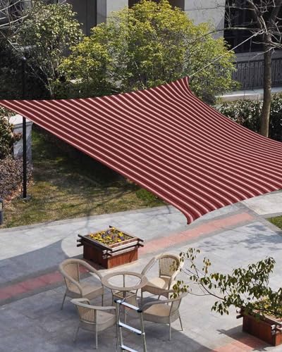 Waterproof Sun Shade Sail Red Stripes Texture Outdoor Patio Sun Shades Canopy UV Block Water Resistant Sunshade for Garden Backyard Deck Pergola 8x10 Ft