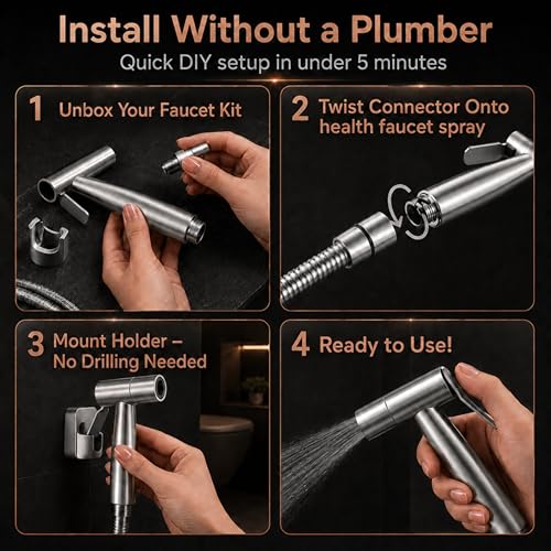 Image of Health Faucet Stainless Steel Handheld Bidet Sprayer | Bathroom Hand Shower | Leakproof, Rust Resistant | Easy Installation | Jet Spray Only