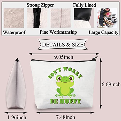 PLITI Frog Makeup Bag Don't Worry Be Hoppy Frog Lover Gift Cute Frog Gift Crazy Frog Lady Gift Animal Lover Gift (Frog Worry HoppyU) - Image 2