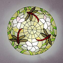 Lamparas Tiffany Baño ACMHNC Tiffany Lámpara de Techo,Plafon Cocina Retro, Luz De Techo Colores con Pantalla De Vidrio Verde,E27 Lámpara Tiffany Salon,Luz de Techo Dormitorio Baño Comedor Pasillo Ceiling Lamp,30CM