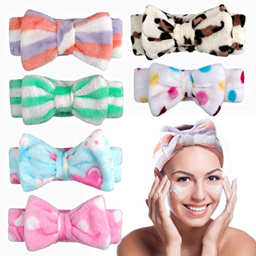 Spa Headband for Women?AHONEY 6 Packs Facial Makeup Bow Hair Band Cute Soft Coral Fleece Head Wraps For Shower Washing Face