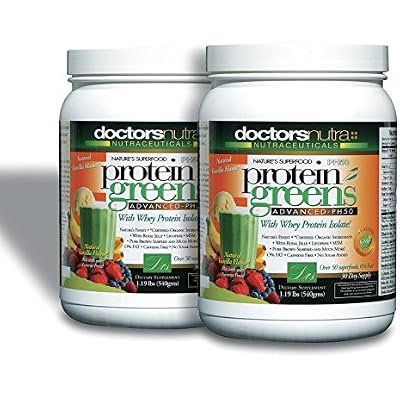 (Pack of 2) PH50 Protein Greens Drink with Certified Organic Ingredients by Doctors Nutra Nutraceuticals, 1.19 Pounds (540 Grams) 50 Superfoods, Digestive Enzymes, Natural Vanilla Flavor