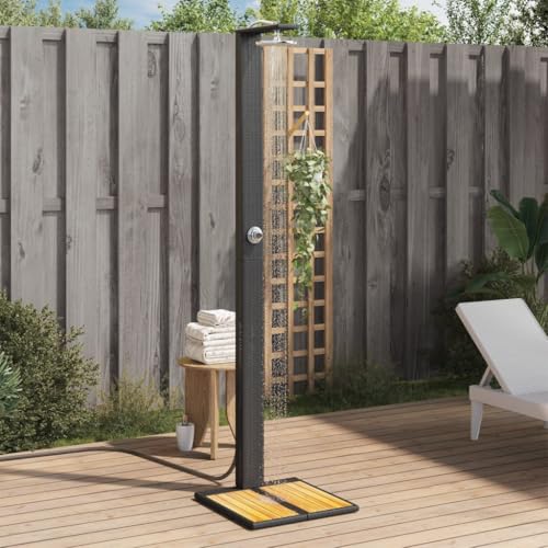 Festnight Gartendusche mit Bodenplatte Holz Aussendusche Garten Outdoor Dusche Garten Pool Pooldusche 50x55x224 cm Rattan und Akazienholz Schwarz