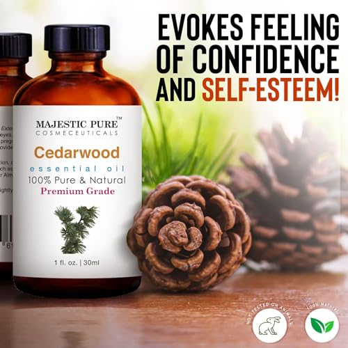 Image of Majestic Pure Cedarwood Essential Oil for Diffuser - 1 Fl Oz | 100% Natural Essentials Oils Ideal for Humidifier, Air Freshening, Cleaning Home, Bath, Steam Inhalation and Massage