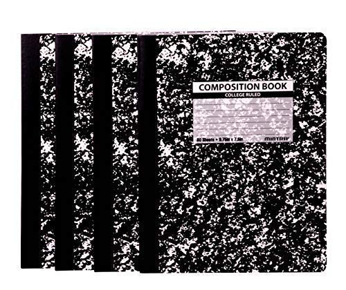 Mintra Office Composition Books - Hard Flexible Cover (4 Pack, Black Marble Comp - College Ruled) #TOP13